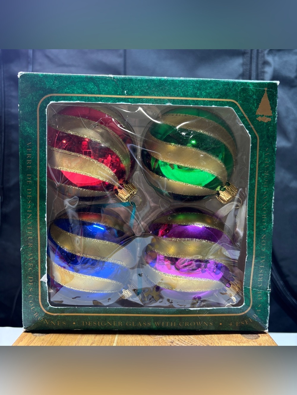 Vintage Christmas by Krebs Holiday Glass Ornaments Crowns 4 Pack Multicolor